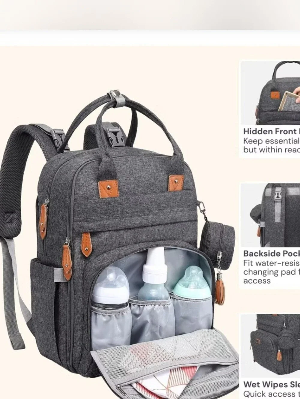 BabbleRoo Original Diaper Bag Backpack Style26L Hands Free.